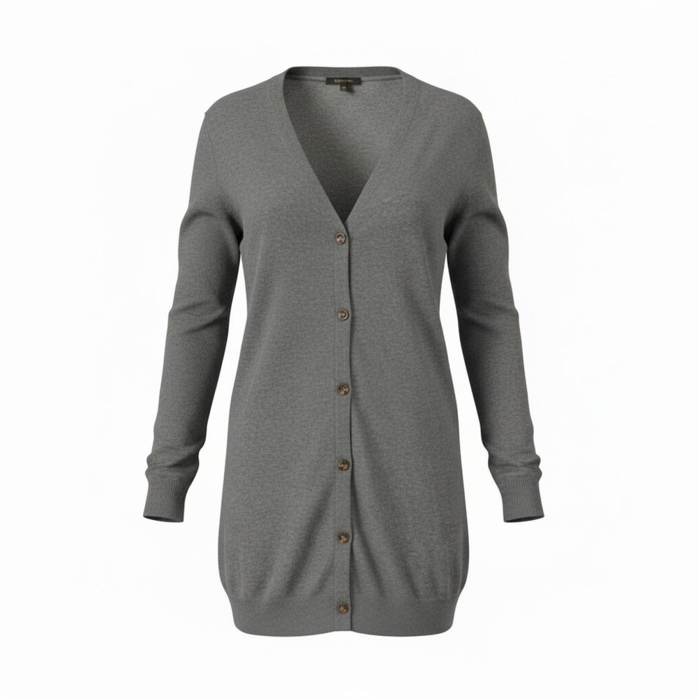 Ann Taylor Women's Gray Long Sleeve Button-Down V-Neck Cardigan